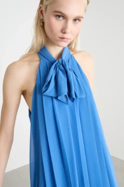 Mini abito svasato in georgette - Blu