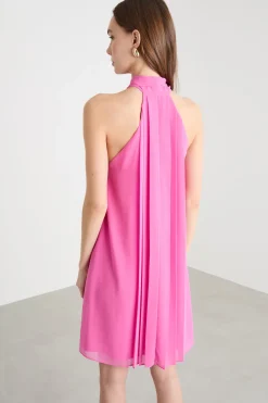 Mini abito svasato in georgette - Rosa