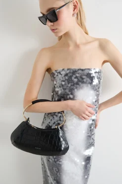 Mini bag in pelle stampa cocco - Nero