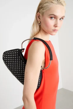 Mini bag in raso con strass - Nero