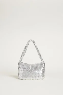 Mini borsa in maglia metallica con strass - Argento