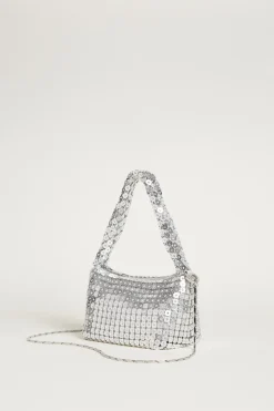 Mini borsa in maglia metallica con strass - Argento