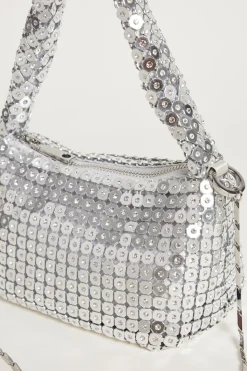 Mini borsa in maglia metallica con strass - Argento