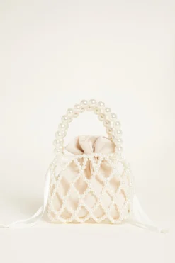 Mini bucket bag di perle - Bianco Beige