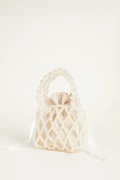 Mini bucket bag di perle - Bianco Beige