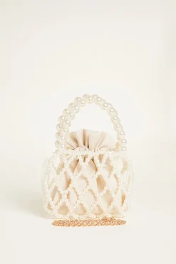 Mini bucket bag di perle - Bianco Beige