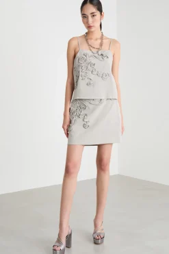 Minigonna con ricamo floreale - Grigio