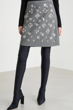 Minigonna in jersey con paillettes - Grigio