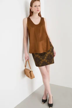 Minigonna in lana tecnica jacquard - Bronzo