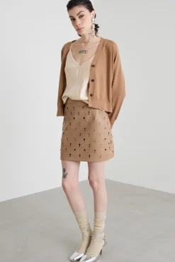 Minigonna in nappa con strass - Beige