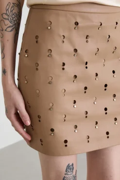 Minigonna in nappa con strass - Beige