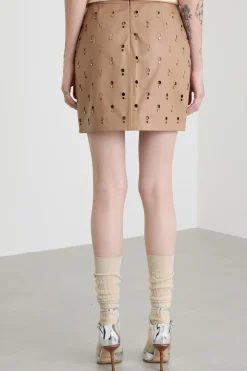 Minigonna in nappa con strass - Beige