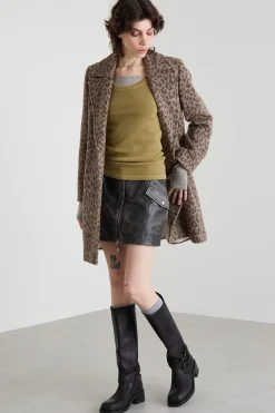 Minigonna in pelle con zip - Nero