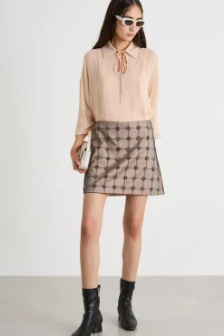 Minigonna in tulle ricamato - Rosa