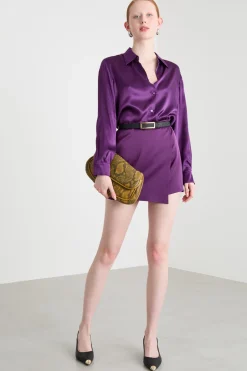 Minigonna pantalone in raso - Viola