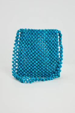 Mini shopper in perle di legno - Azzurro