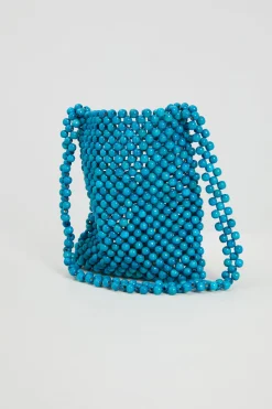 Mini shopper in perle di legno - Azzurro