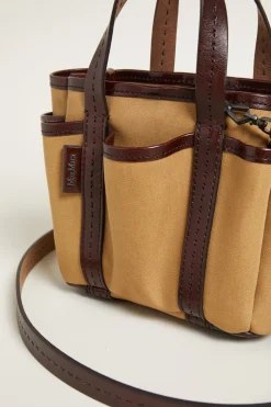 Mini tote bag con tasche esterne - Beige Marrone Scuro