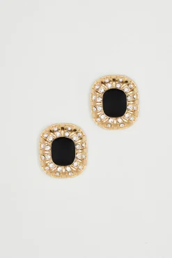 Orecchini a lobo con strass - Nero Oro Argento