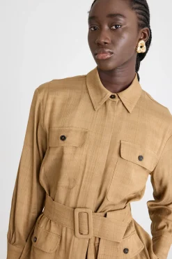 Over shirt con cintura - Cammello