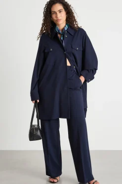 Pantalone ampio con bande a contrasto - Blu