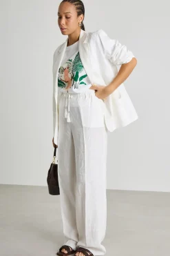 Pantalone ampio con coulisse e nappe - Bianco