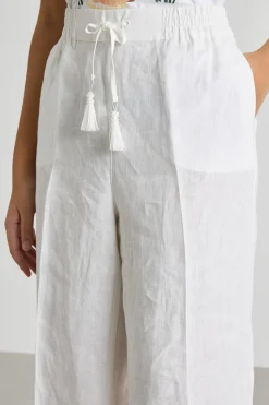 Pantalone ampio con coulisse e nappe - Bianco