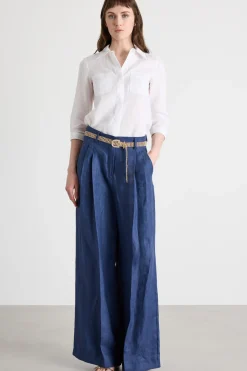 Pantalone ampio con doppia pince - Blu