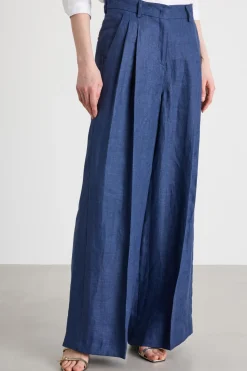 Pantalone ampio con doppia pince - Blu