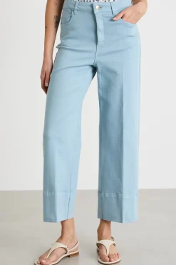 Pantalone ampio con orlo alto - Azzurro