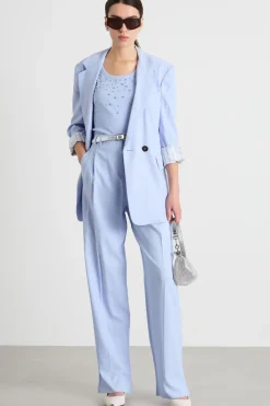 Pantalone ampio con pieghe - Azzurro