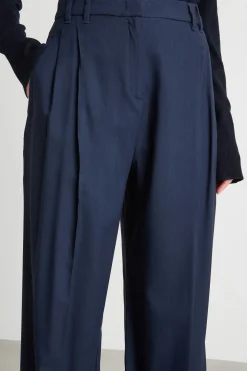 Pantalone ampio con pieghe - Blu