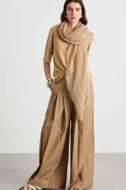 Pantalone ampio con pieghe - Cammello