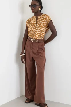 Pantalone ampio con pieghe - Marrone