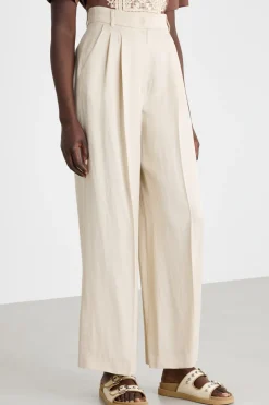 Pantalone ampio con pinces - Beige