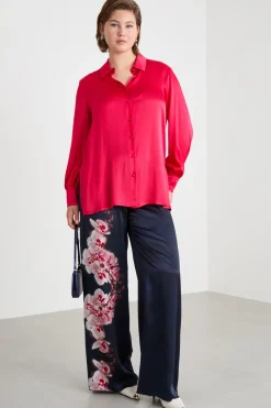 Pantalone ampio con stampa piazzata - Blu