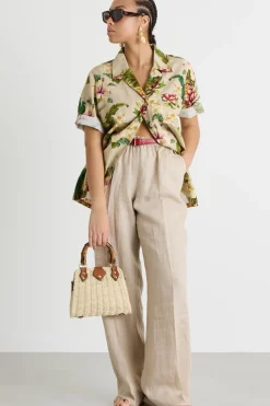 Pantalone ampio con vita elasticizzata - Beige