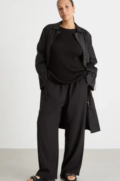 Pantalone ampio con vita elasticizzata - Nero