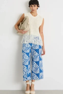 Pantalone ampio e crop - Blu Bianco