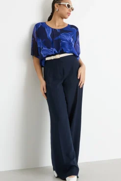 Pantalone ampio in crepe - Blu