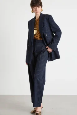Pantalone ampio in flanella - Blu