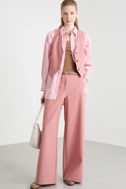 Pantalone ampio in gabardina - Rosa