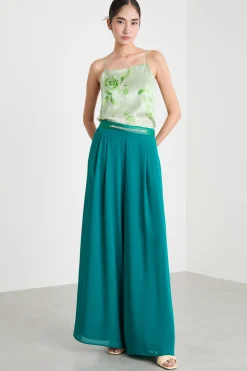Pantalone ampio in georgette - Verde