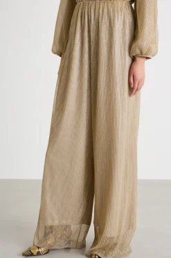 Pantalone ampio in jersey laminato - Oro