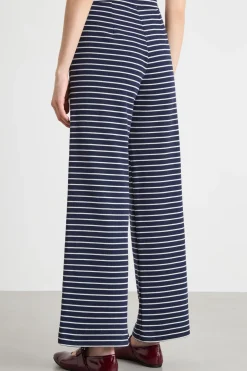 Pantalone ampio in jersey piqué - Blu Bianco