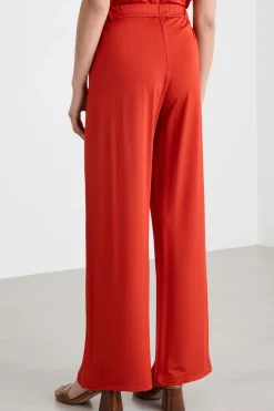 Pantalone ampio in jersey piqué - Rosso
