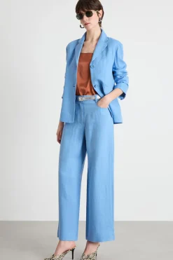 Pantalone ampio in lino - Azzurro