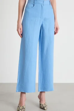 Pantalone ampio in lino - Azzurro