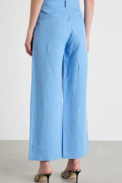 Pantalone ampio in lino - Azzurro