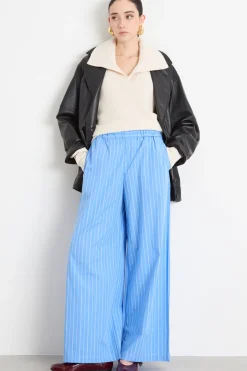 Pantalone ampio in popeline - Azzurro Bianco
